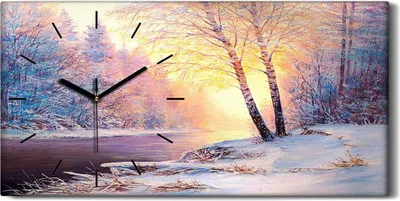 Produktbild von Wandbild Leinwand Bilder mit Uhr 60x30 Landschafts Weihnachts Wald mit Fluss - schwarze Hände