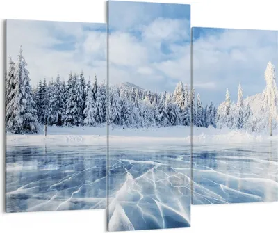 Produktbild von Bild auf Leinwand - Leinwandbild - 3 Teile - Wald Eis See - 130x100cm - Wand Bild - Wanddeko - Wandbilder - Leinwanddruck - Bilder - Wanddekoration - Leinwand bilder - Wandbild - CB130x100-4181