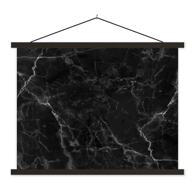 Produktbild von MuchoWow® Textilposter Marmor - Schwarz - Weiß - Textur - Marmoroptik 60x45 cm mit schwarzem Rahmen - Poster Schlafzimmer