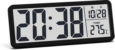 Produktbild von Digitale Wanduhr mit großen Ziffern, Temperaturanzeige, 12/24-Stunden-Display für Büro, Schlafzimmer, Schule - Schwarz