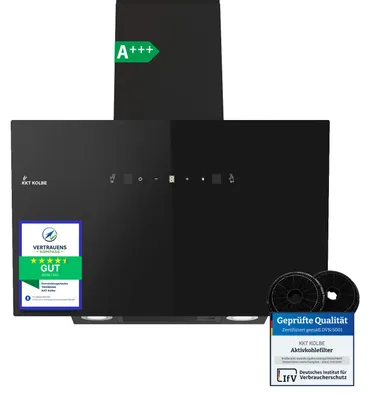 Produktbild von KKT KOLBE Dunstabzugshaube 80cm | Umluft Abluft | 782cbm/h | Wandhauben Kopffrei | Schwarz | Glas | Gestensteuerung | SensorTouch Bedienung | LED-Beleuchtung TRIO8025S
