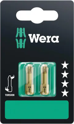 Produktbild von Wera Bit PZD Größe 2 Länge 25mm 1 / 4 Zoll 6-kant C6,3 extrahart Torsionsform Karte mit 2 St. 855 / 1 TH SB - 5073371001