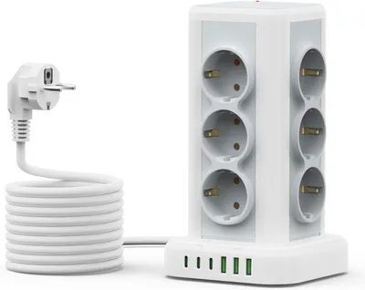 Produktbild von Verteilerleiste mit 12 Steckdosen – Mehrfachsteckdose mit Schalter – 4000 W – 16 A – Überspannungsschutz – Für den Bürogebrauch