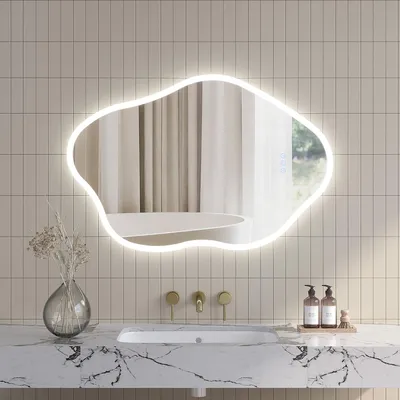 Produktbild von Dekorspiegel Asymmetrischer Wandspiegel LED Beleuchtung Badezimmerspiegel unregelmäßiges Design 90 x 60 cm Badspiegel Kaltweiß Neutralweiß Warmweiß Antibeschlag