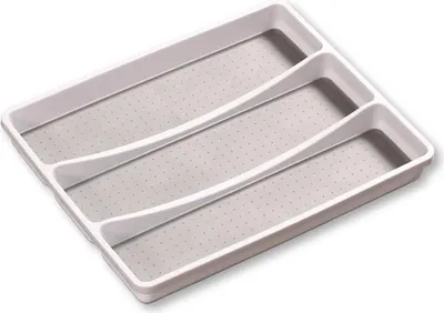 Produktbild von KESPER 30094 Besteckkasten / Mehrzweckeinsatz 40,5 x 32,5 x 4,5 cm mit 3-fach Einteilung, PP-Kunststoff, weiß/grau / Besteckeinsatz