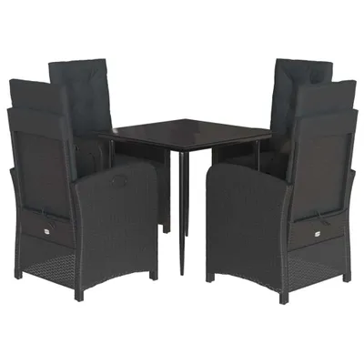 Produktbild von 5-tlg. Garten-Essgruppe mit Kissen Schwarz Poly Rattan