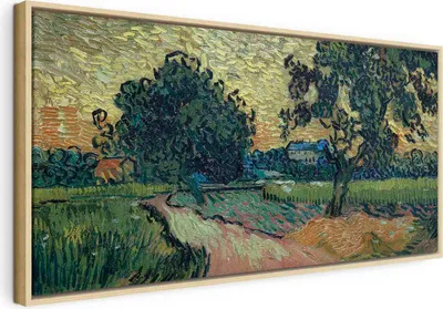Produktbild von Italienischer Leinwand Leinwandbild - Landscape with the Chateau of Auvers at Sunset (Vincent Van Gogh) 100x50 cm Reproduktionen l-F-15068-b-a