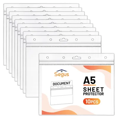 Imagen del producto de Fundas protectoras para documentos, formato A5, transparentes, 10 unidades, resistentes al agua, para archivo