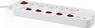 Produktbild von Steckdosenleiste McPower, 5-fach mit Einzelschaltung + 2x USB, 1,5m Zuleitung