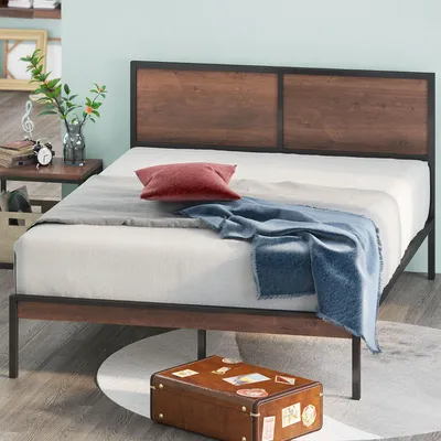 Plattformbett braun 140x190 cm Metall-Holz-Rahmen