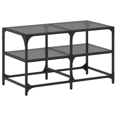Immagine prodotto di Tavolino con Piano in Vetro Nero 78,5x40x45 cm Acciaio