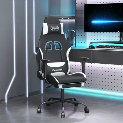 Obrázek produktu pro The Living Store Herní židle s podnožkou černobílá látka