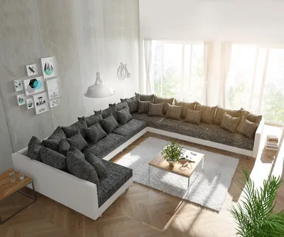 Produktbild von Couch Clovis XXL Weiss Schwarz Ottomane Rechts Wohnlandschaft