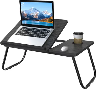 Produktbild von TANYEAR Laptoptisch höhenverstellbar und klappbar – Betttisch mit 5 Höhenstufen, Getränkehalter und Laptopablage, für Bett und Sofa, Schwarz