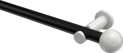 Produktbild von Interdeco Gardinenstange / Vorhangstange Schwarz / Weiß, Typ Platon Luino (Kugel) ohne Ringe, 20 mm Ø 1-läufig, 140 cm
