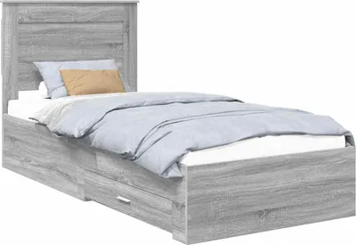 Produktbild von Bettrahmen Graue Sonoma und Silber 75 x 190 cm Holzwerkstoff