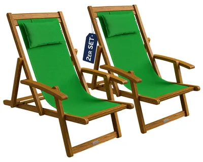 Produktbild von CASARIA® Sonnenliege 2er Set Holz Wetterfest Klappbar Verstellbar bis 160kg Gartenliege Outdoor Liegestuhl mit Nackenkissen & Armlehnen für Garten Balkon Camping Akazie