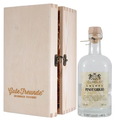 Produktbild von Villa Rillago Pinot Grigio Grappa mit Geschenk-Holzkiste