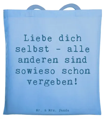 Produktbild von Mr. & Mrs. Panda Tote Bag Spruch Selbstakzeptanz Liebe - Sky Blue - Geschenk, Motivation, Gefühl, dich selbst, Shopping Tasche, Zitat, Einkaufstasche, Laptoptasche