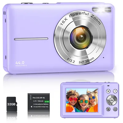 Obrázok produktu pre Digitálna kamera 1080p, 44 MP, kompaktná a prenosná, s 16-násobným zoomom a stabilizáciou obrazu, vhodná pre začiatočníkov, fialová