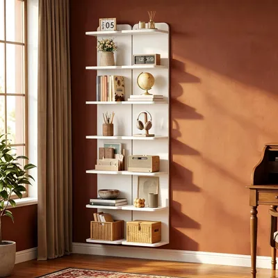 Produktbild von Wandregal 2er Set, Bücherregal 24 x 30 x 186 cm, 7 Ebenen, Weiß | wandmontiertes Regal aus Holz, für Wohnzimmer Arbeitszimmer Schlafzimmer