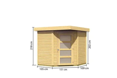 Productafbeelding van Karibu tuinhuis, tuinhuis, Schwandorf, 3 wanden van onbehandeld hout, afmetingen 213x217x218 cm