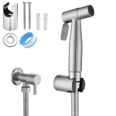 Produktbild von Bidetarmatur Bidet Set - WC Brause für Intimdusche (Set, Brause mit Brauseschlauch, Halterung, 2 Dichtungen und Montagematerial, Handbrause, Schlauch)