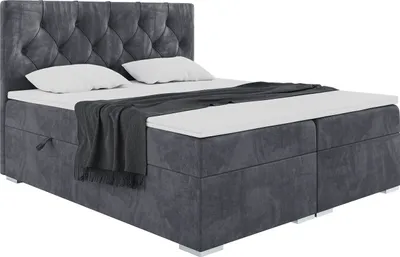 Produktbild von MEBLINI Boxspringbett mit Bettkasten - Gepolstert Doppelbett mit Matratze und Topper - Polsterbett mit Stauraum - Bett mit Kopfteil - Stauraumbett - ROMA - 180x200 - H3/Dunkelgrau Samt
