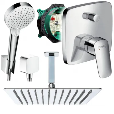 Produktbild von Hansgrohe und Jowi Unterputz Duschsystem mit Kopfbrause, Logis Duscharmatur, Deckenanschluss