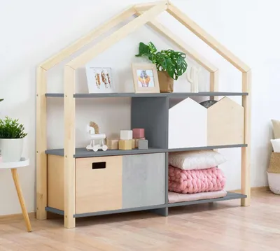 Produktbild von Wooden House Shelf SHELLY - Natural decor - Grey