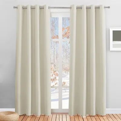 Image de Rideau thermique occultant, couleur beige, dimensions 200 cm de hauteur x 140 cm de largeur, lot de 2
