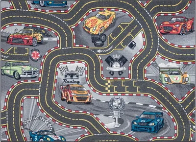 Produktbild von REBEL ROADS TEPPICH Racers 97 Straßen, Autos rutschfest für Kinder - grau Grau 95x200 cm