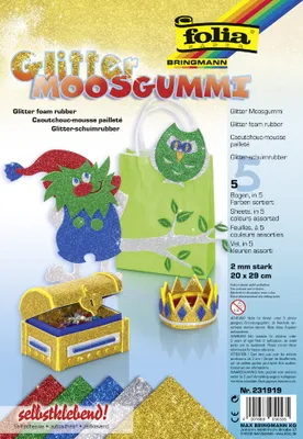 Zdjęcie produktu dla folia Glitter guma piankowa II 200 x 290 mm 5 arkuszy w asortymencie