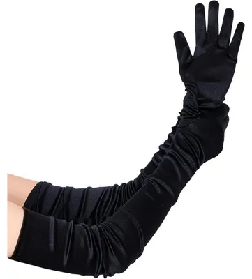 Produktbild von Satin Flapper Handschuhe Damen 70 cm Schwarz
