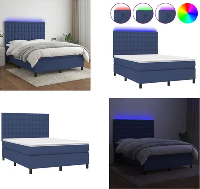 Produktbild von vidaXL Boxspringbett mit Matratze & LED Blau 140x200 cm Stoff - Boxspringbett - Boxspringbetten - Bett - Schlafzimmermöbel