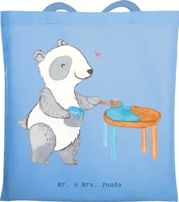 Produktbild von Mr. & Mrs. Panda Jutebeutel Panda Möbel restaurieren - Sky Blue - Geschenk, Restaurator, Antike, Tote Bag, Handwerk, Laptoptasche, Tasche, Stoffbeutel, studententasche