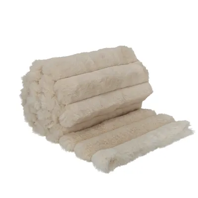 Immagine prodotto di Peluche, tessuto a maglia a righe, strisce molto spesse (5 cm), Pelliccia sintetica, beige chiaro, 50x165 cm