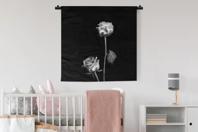 Produktbild von MuchoWow® Wandteppich Wandbehang Rosen - Blumen - Schwarz - Weiß 90x90 cm Tapisserie Dekoration Wandtuch - Wandaufhänger