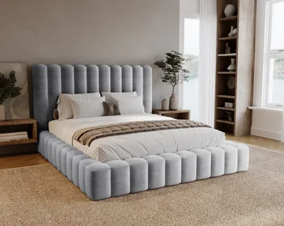 Produktbild von Polsterbett 160 x 200 Elise - Schlafzimmerbett,  Bettkasten, Lattenrost - Doppelbett 160x200, Samtstoff (Hellgrau - Ikoo 19)