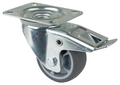 Produktbild von BS Rollen Transportrolle, Lenkrolle mit Totalfeststeller, Rad-Ø 80 mm, Tragf. 100 kg, Gummi , Bauhöhe 105 mm, Rollenlager
