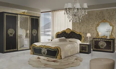 Produktbild von Schlafzimmer Vilma Medusa 6 Teilig in Schwarz Gold Barock mit Polsterung
