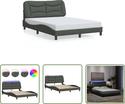 Produktbild von The Living Store Bettgestell mit LED Dunkelgrau 140x200 cm Stoff