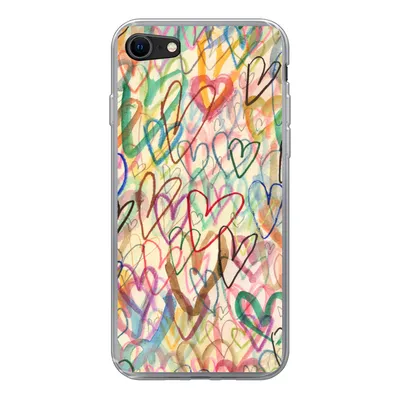 Produktbild von MuchoWow® Handyhülle Schutzhülle Hülle für iPhone SE 2022 Eine Illustration mit Herzen im Hintergrund Silikon Softcase Handy Hülle - Schutzhülle