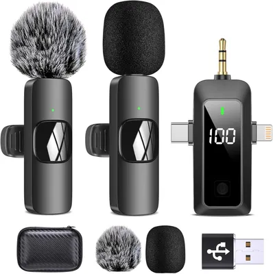 Produktbild von 4-in-1 Drahtloses Lavalier Mikrofon mit Rauschunterdrückung – Kompatibel mit iPhone, Android, Kamera & PC – Ideal für Video, Podcast & Streaming