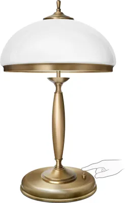 Produktbild von Messing Tischleuchte hochwertig Druckschalter Goldpatina 48cm Ø30cm 2x E14 80W Wohnzimmer Schlafzimmer Büro Leselampe handgefertigt