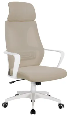 Produktbild von Bürostuhl mit Lordosenstütze im Netzstoff-Design Schreibtischstuhl mit Wippfunktion ergonomischer Drehstuhl mit einer verstellbaren atmungsaktiven Rückenlehne,Farbe:Weiß/Taupe