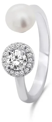 Produktbild von Eleganter Silberring mit echter Perle und Zirkonen RIS062W - Kreislauf: 50 mm