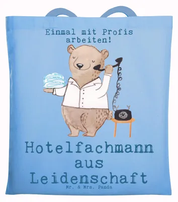 Produktbild von Mr. & Mrs. Panda Tote Bag Hotelfachmann Leidenschaft - Sky Blue - Geschenk, Uni Tasche, Beutel, Lustig, Spruch, Schultasche, Witzig, Hotelkaufmann, Laptoptasche, Hotelier