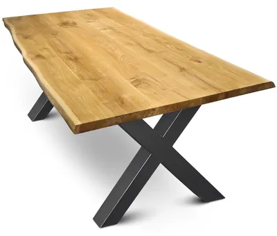 Produktbild von Massivholztisch mit Baumkante 240cm x 100 cm Hora-X-Gestell