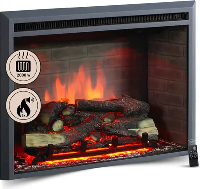 Produktbild von BALDERIA Elektrokamin Calida 33" | Elektrischer Einbaukamin, 3D-Flammeneffekt, dimmbar, Heizung 2000W, Knistereffekt, Thermostat, Fernbed. | Schwarz
